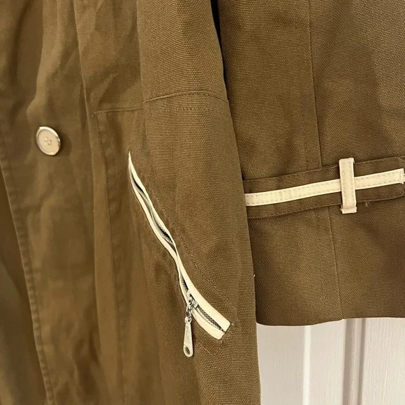 Vintage 70s A Line Trench Coat White Piping Indie Sleaze M - Picture 10 of 11